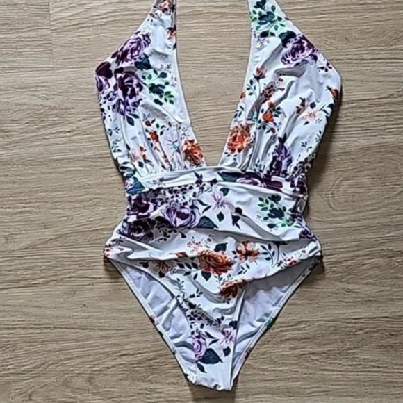 Cupshe Floral Cross Over Front One Piece M - Picture 3 of 6